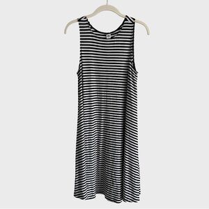 Old Navy Sleeveless Knit Swing Dress Tank Top Black White Stripes Medium